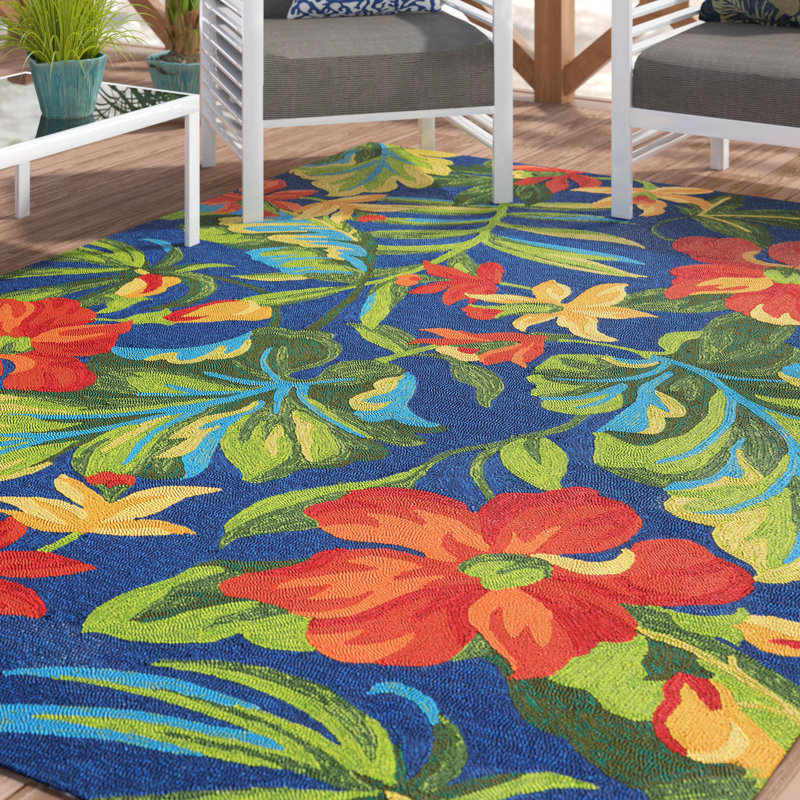 Bay Isle Home Wildermuth Tropical Orchid Aqua Blue Indoor/Outdoor Area